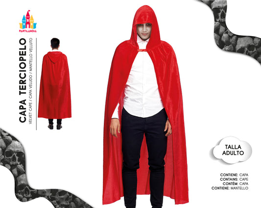 DISFRACE CAPA 140CM TERCIOPELO CAPUCHA ROJA 18285