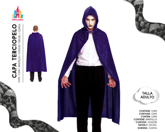DISFRACE CAPA 140CM TERCIOPELO CAPUCHA MORADA 18287