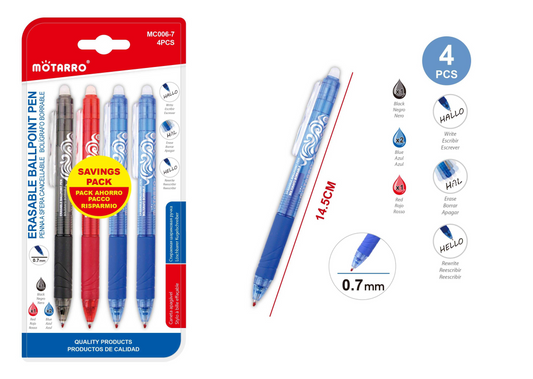 BOLIGRAFOS BORRABLE 0.7mm PACK 4