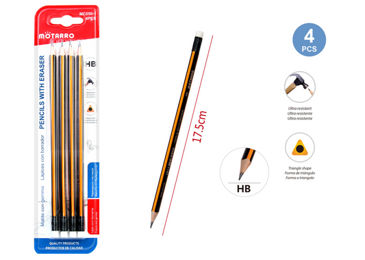 LAPICES HB 4PCS CON GOMA