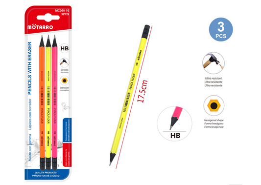 LAPICES HB 3PCS FLUORECENTE