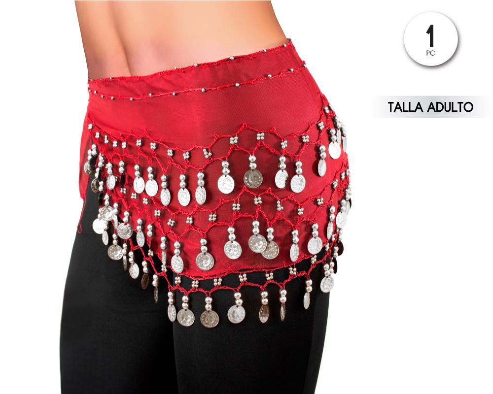 Pañuelo de Monedas Rojo para Danza del Vientre y Disfraces