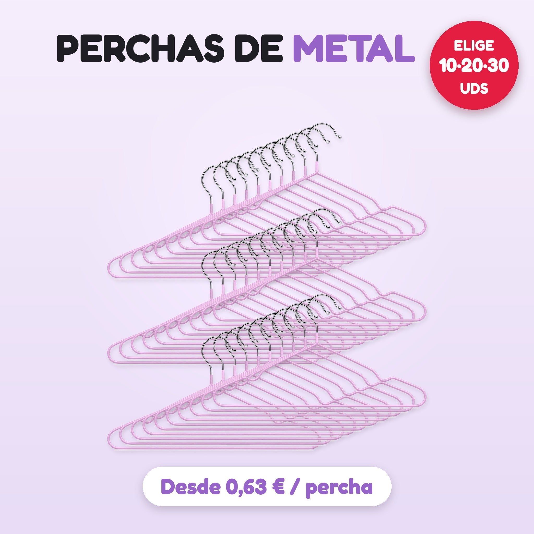 Perchas de metal lila elige pack 10, 20 o 30