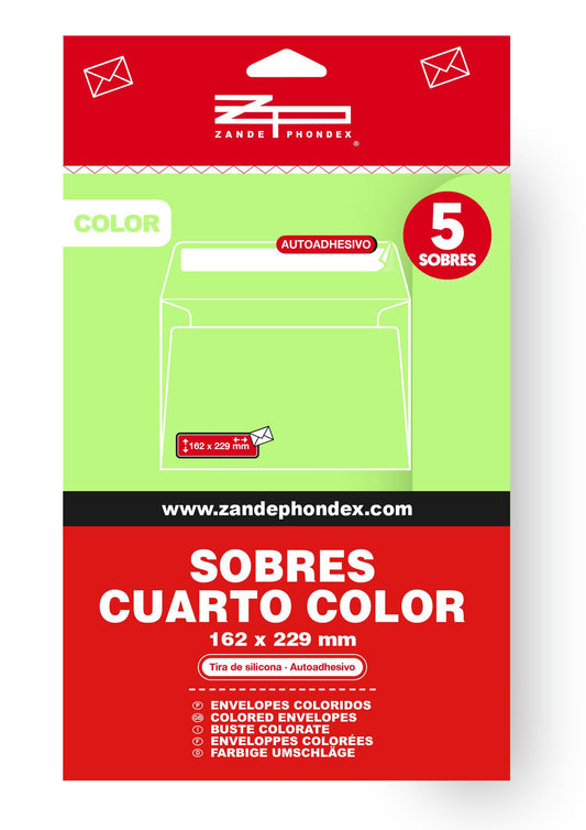 5 SOBRES 162X229 CUARTO COLORES