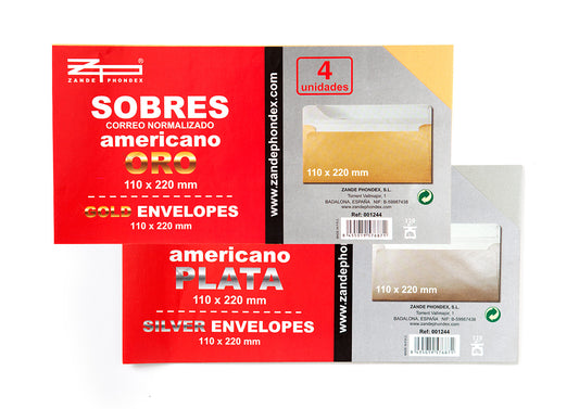 4 SOBRES 110*20 ORO/PLATA