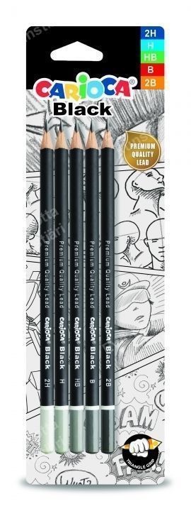 5 Lápices Grafite Carioca Black 2H H HB B 2B