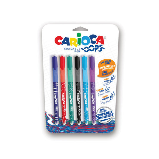 Boligrafos oops blister 6 uds surtido  borrable carioca