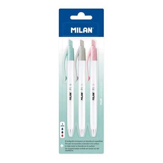 BOLIGRAFOS 3 UNIDADES ANTIBACTERIA MILAN BWM10012IBG
