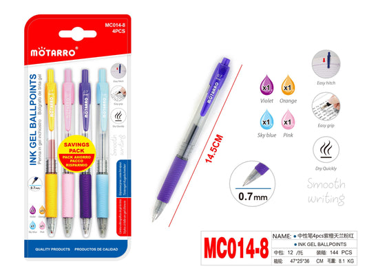 BOLIGRAFOS GEL COLORES 4PCS 0.7MM