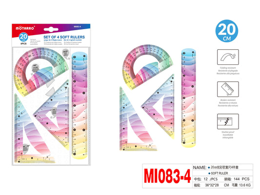 JUEGO DE 4 REGLAS FLEXIBLE COLORES 20cm