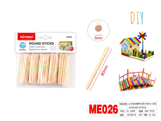 PALITOS DE MADERA REDONDO 5.0*80MM 100PCS