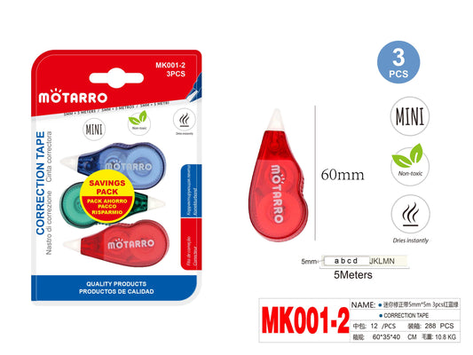 PACK 3 CINTA CORRECTOR 5MM*5M