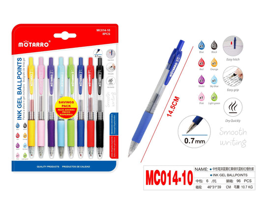 BOLIGRAFOS GEL COLORES 8PCS 0.7MM