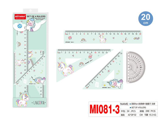 REGLA DIBUJO 20CM 4PCS