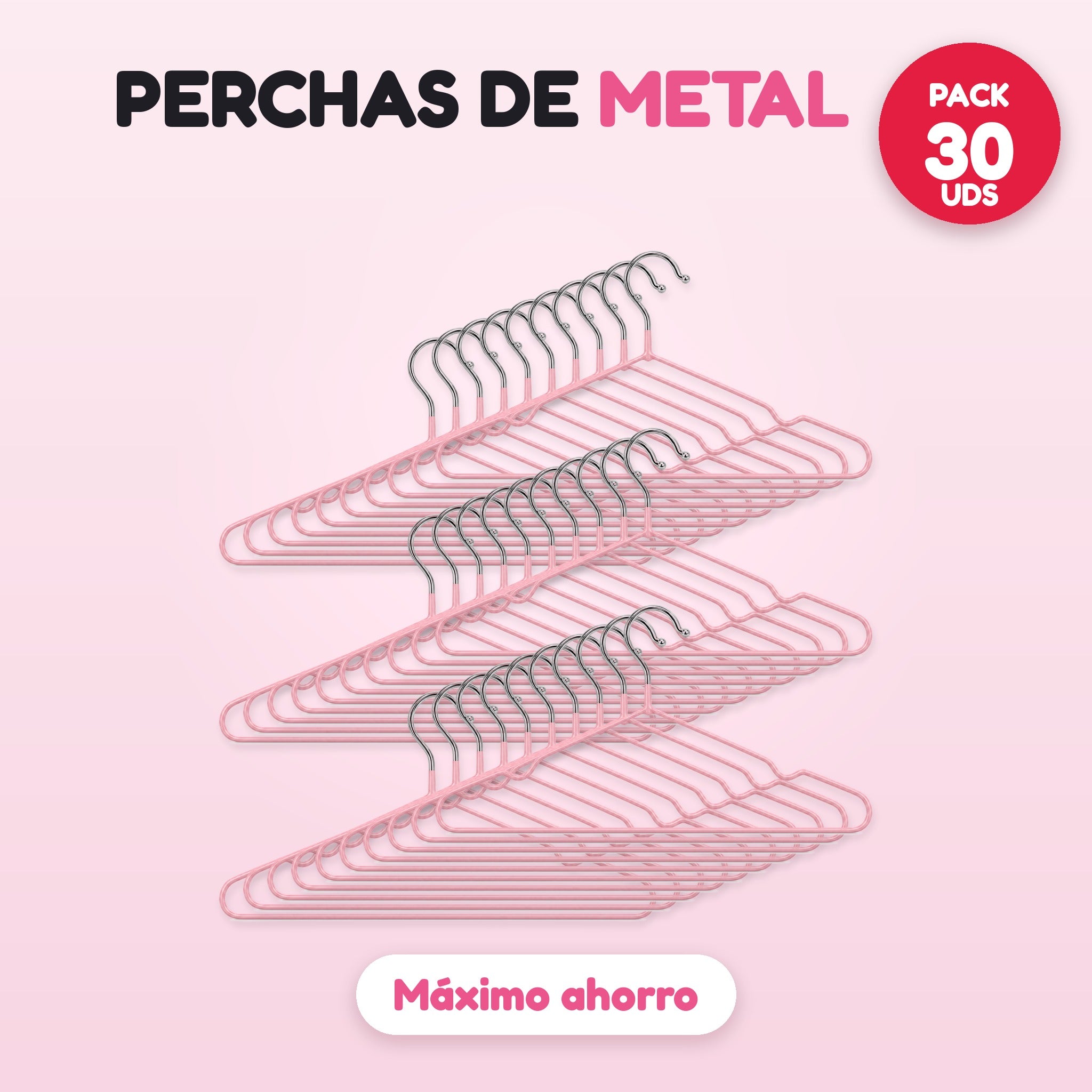 Pack 30 perchas de metal rosa