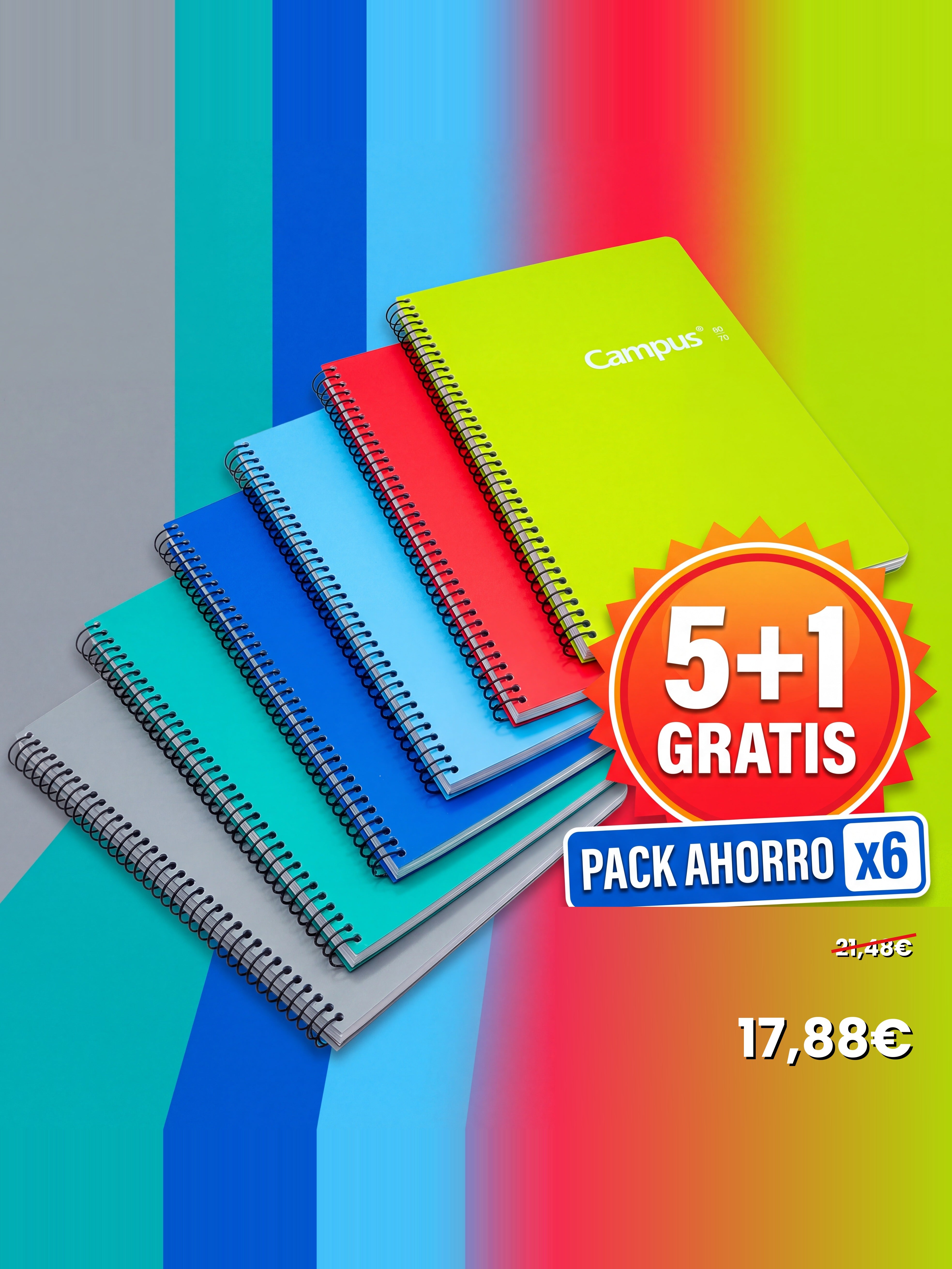 Pack Ahorro 6 Cuadernos Espiral Campus — Vuelta al Cole 2026 | 5+1 GRATIS