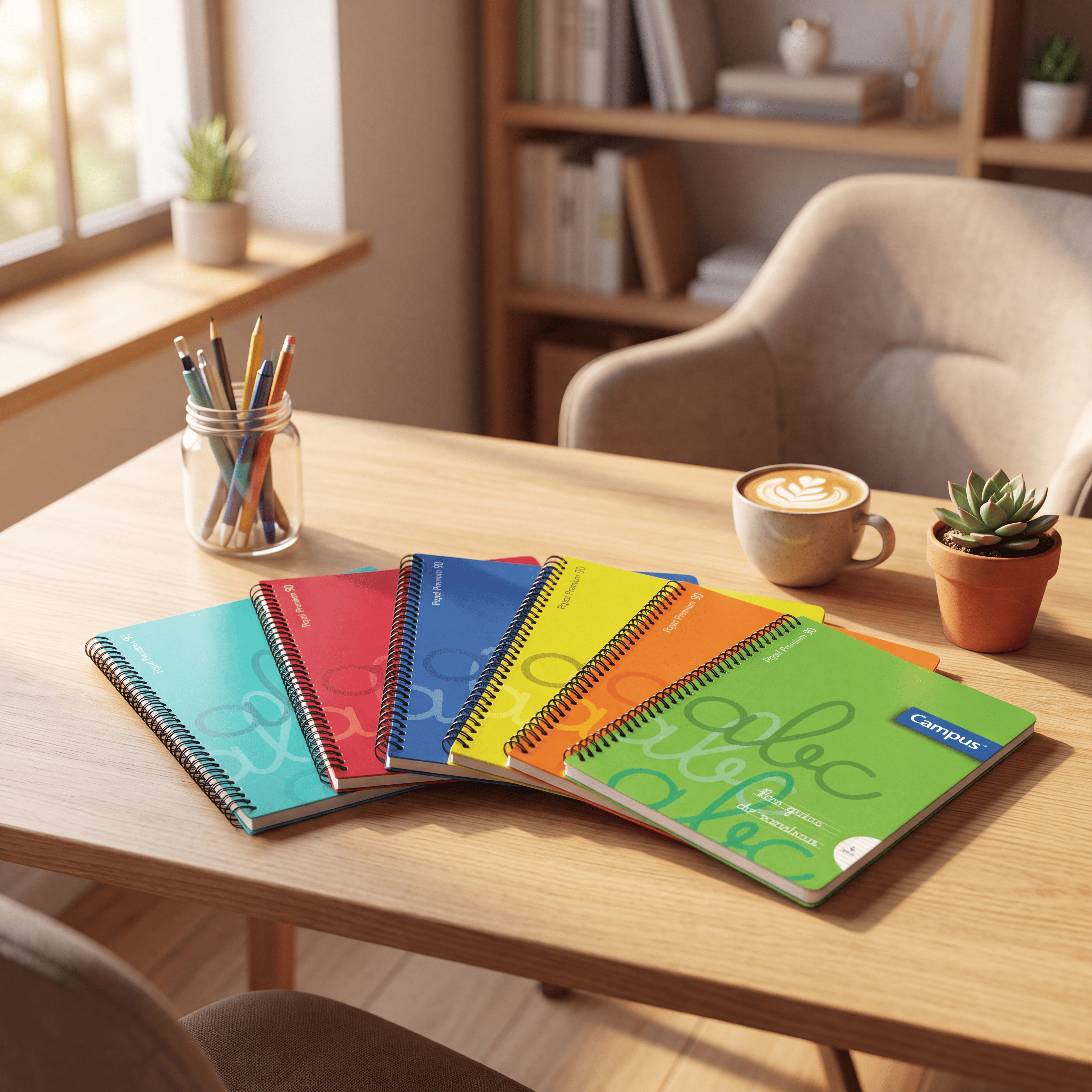 CAMPUS Premium 90 Cuadernos Espiral Tapa Plástico A4 — Pack 6 Colores