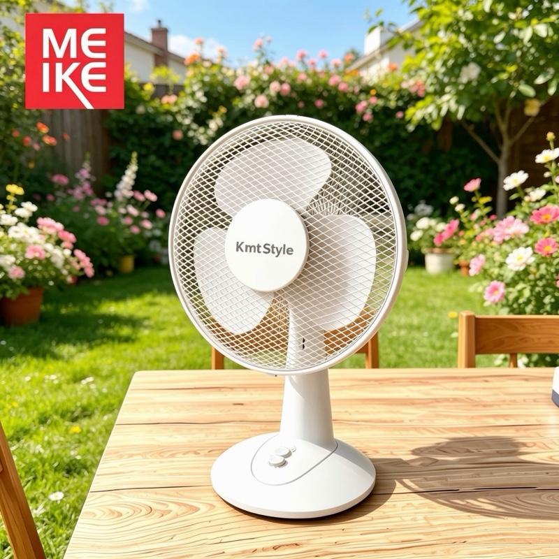 Ventilador de Mesa Blanco con Diseño Floral para Hogar y Oficina, Modelo ME, Ideal para Refrescar y Ajustar la Temperatura