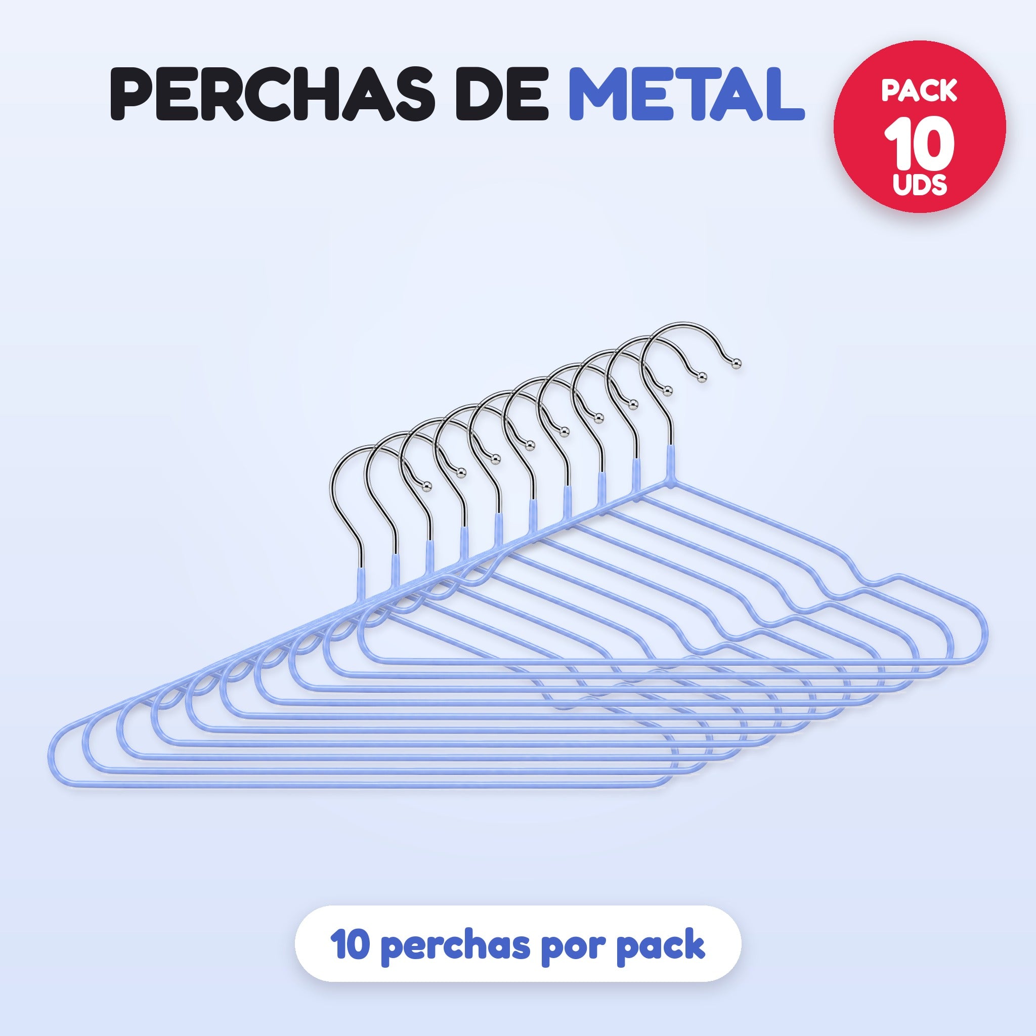 Pack 10 perchas de metal azul