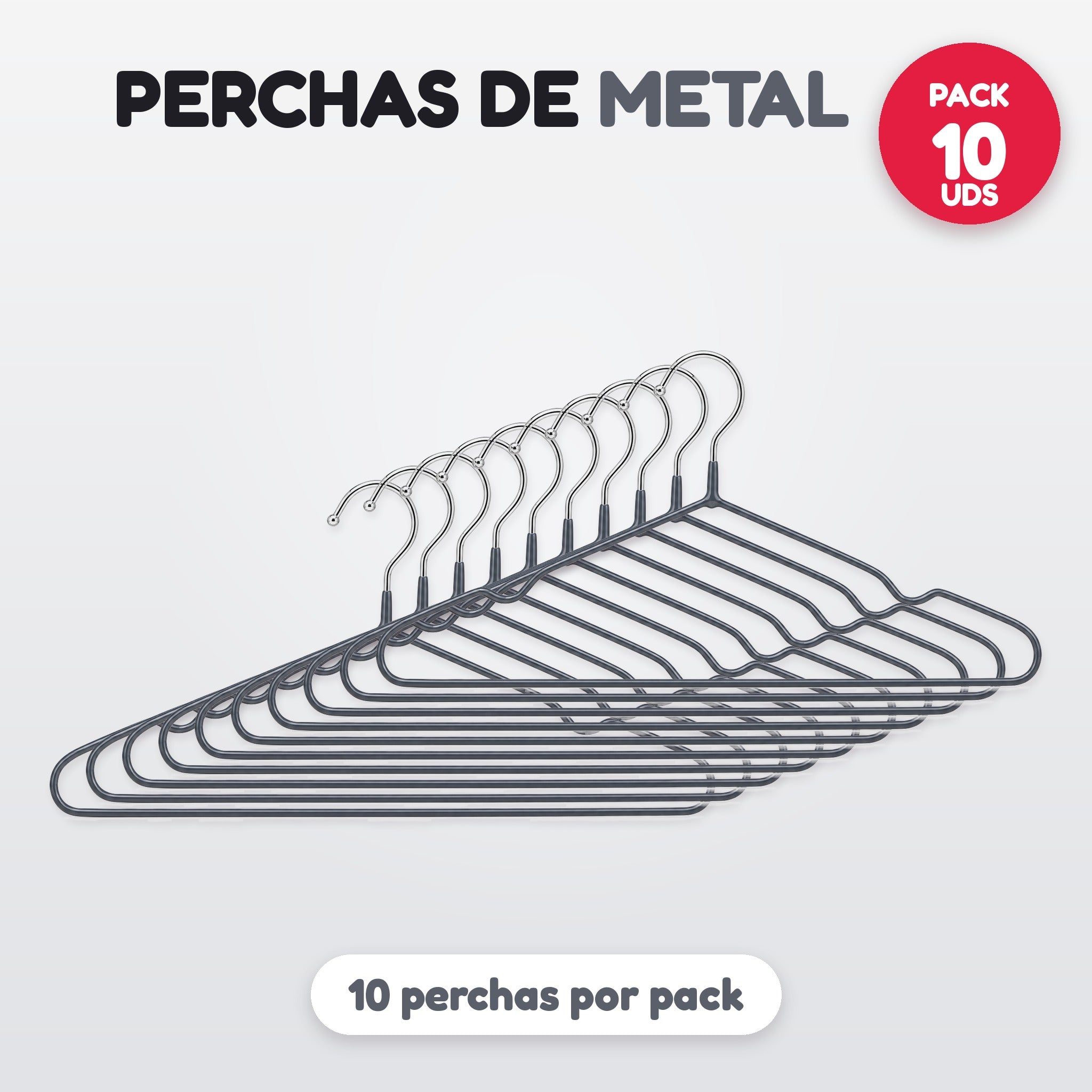 Pack 10 perchas de metal gris