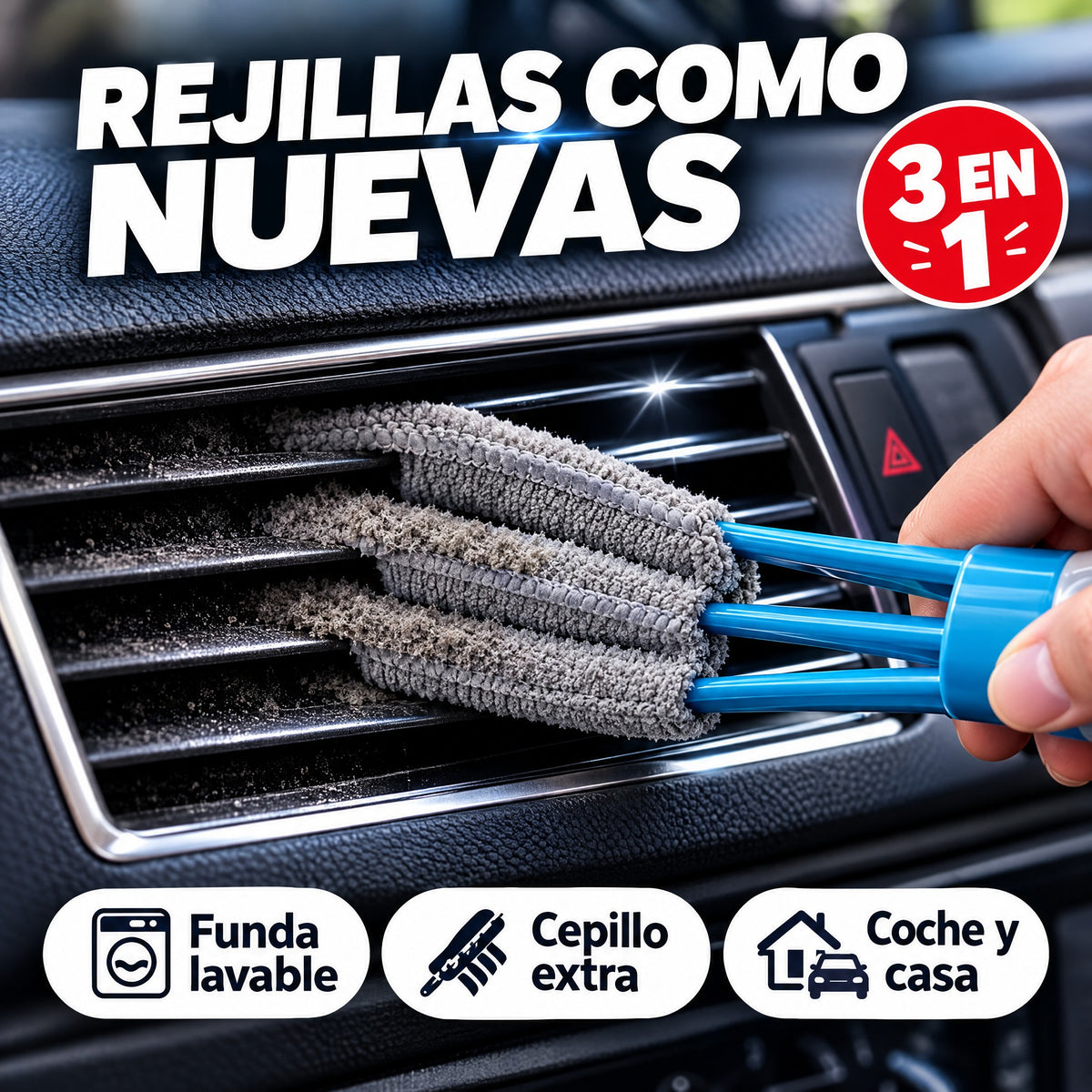 Cepillo limpia rejillas coche 3 en 1