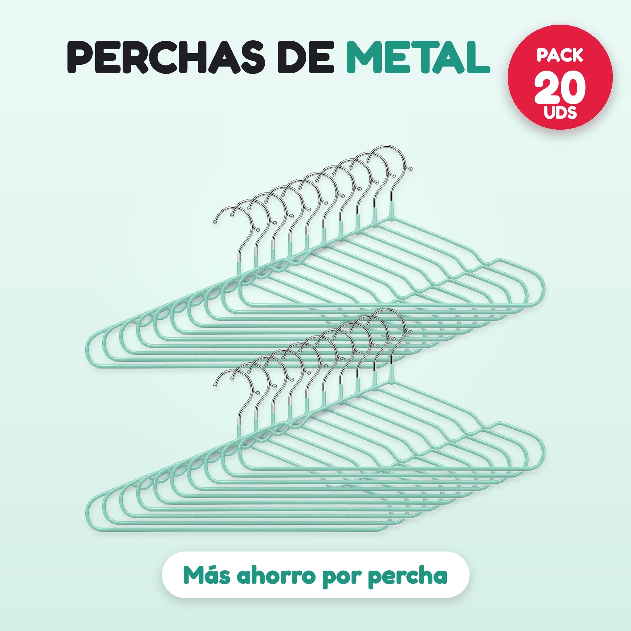 Pack 20 perchas de metal turquesa