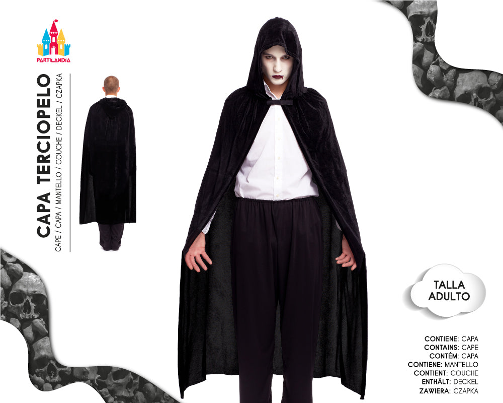 DISFRACES CAPA 140CM TERCIOPELO CAPUCHA NEGRA  18284