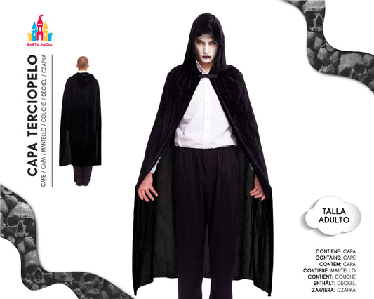 DISFRACES CAPA 140CM TERCIOPELO CAPUCHA NEGRA  18284