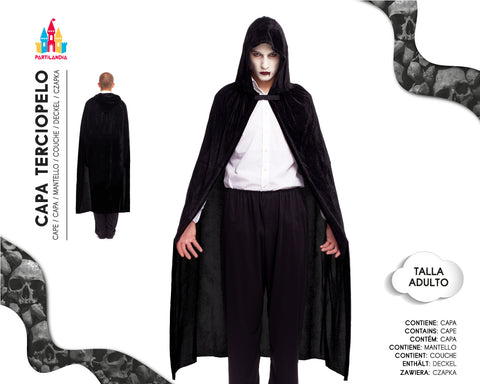 DISFRACES CAPA 140CM TERCIOPELO CAPUCHA NEGRA  18284