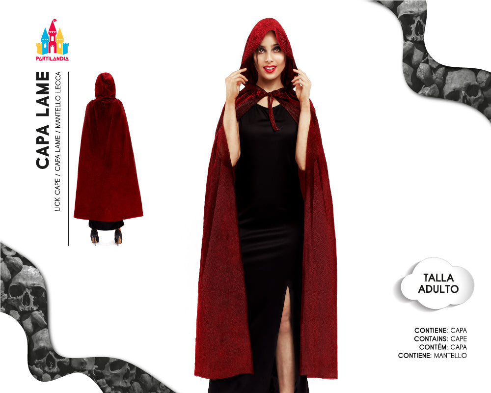 CAPA DE ADULTO LAME 140 CM ROJA