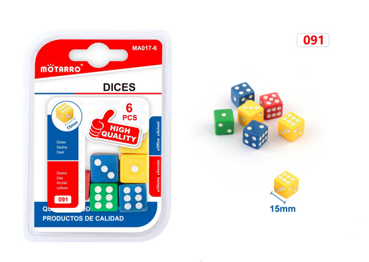 DADOS COLORES 15MM 6PCS