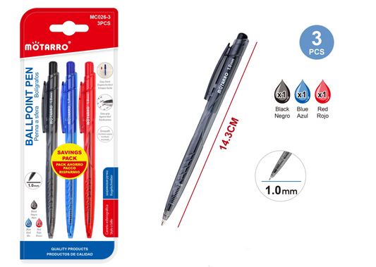 BOLIGRAFOS COLOR SURTIDO 3PCS 1.00MM