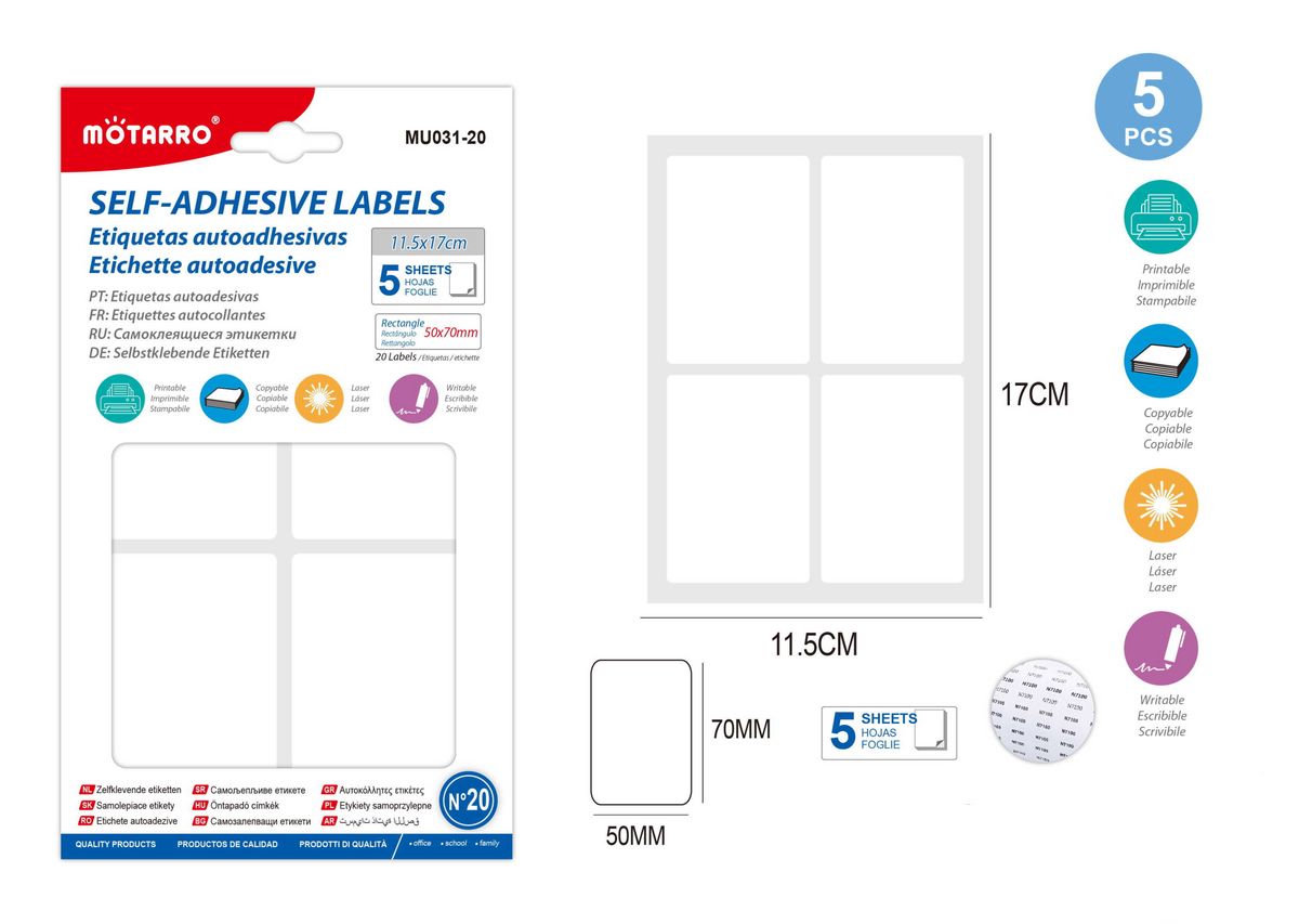 MU031-20 ETIQUETAS AUTOADHESIVAS 50*70mm 5H