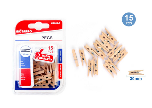 PINZAS MADERA 30MM 15PCS