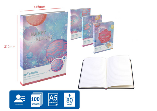 CUADERNO DE NOTAS 1 RAYA A5 80G 100H 4 MODELOS HAPPY PLANET