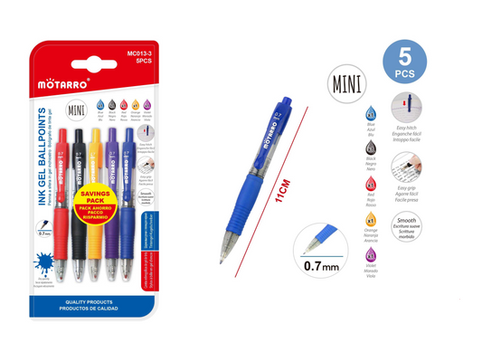 BOLIGRAFOS TINTA GEL  COLOR 0.7MM 5PCS