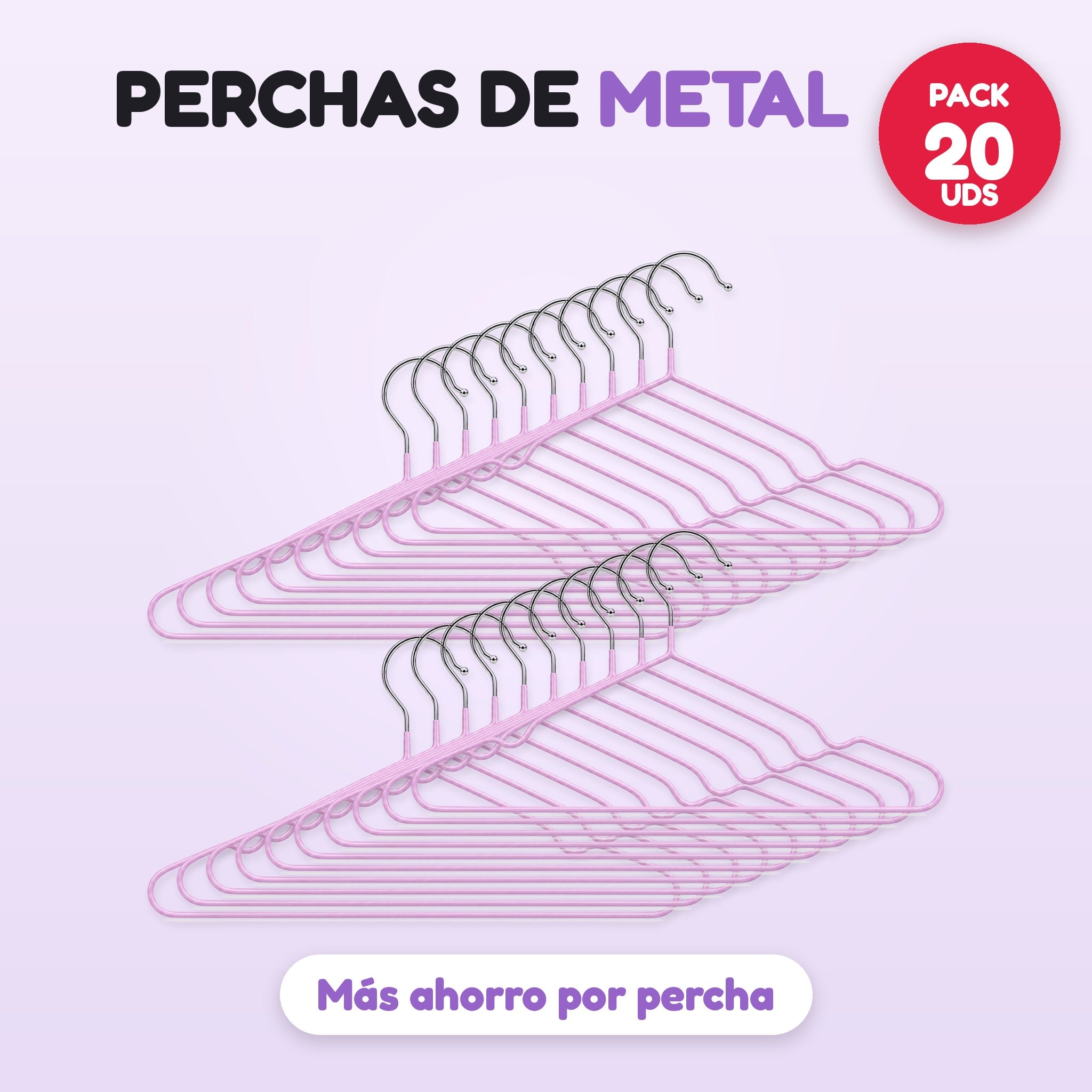 Pack 20 perchas de metal lila