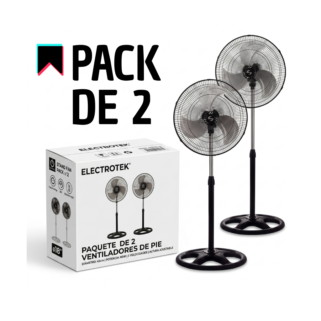 Pack 2 Ventiladores de Pie 80W Pro | Alta Potencia y Rendimiento (2 Unidades)