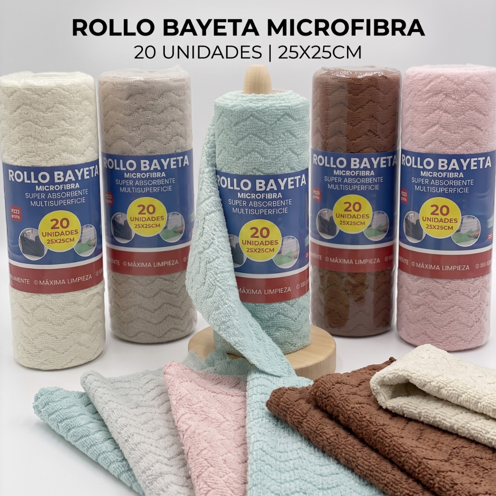 Rollo de Bayetas de Microfibra Multisuperficie - Pack Ahorro (20 uds)