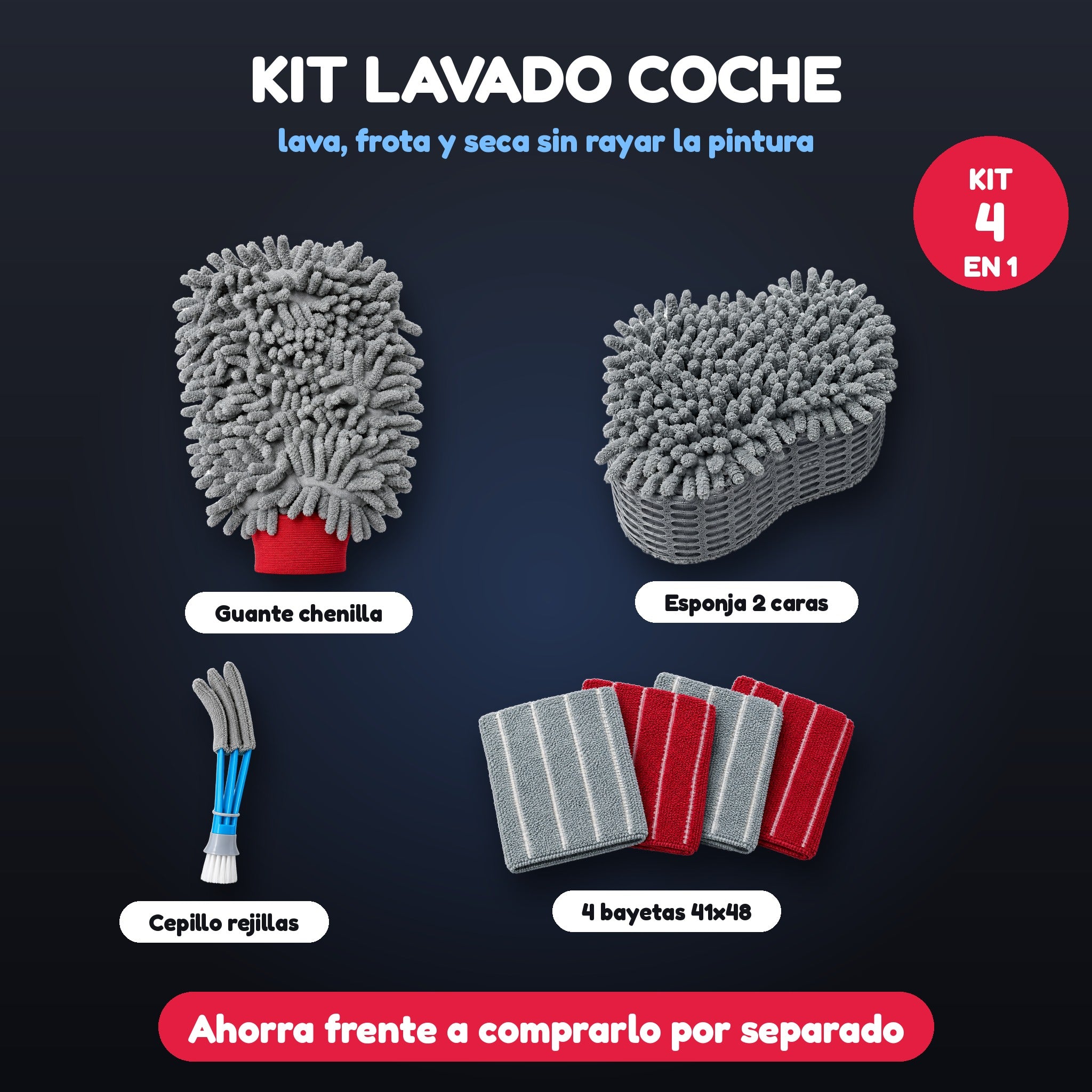 Kit lavado coche 4 en 1