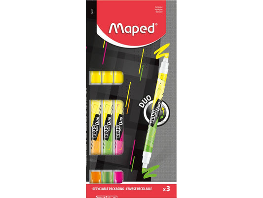 MARCADOR FLUO DUO X3 COL VARIAD BLISTER MAPED