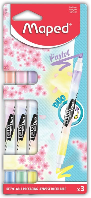MARCADOR FLUO DUO PASTEL X3 COL VARIAD BLIS MAPED