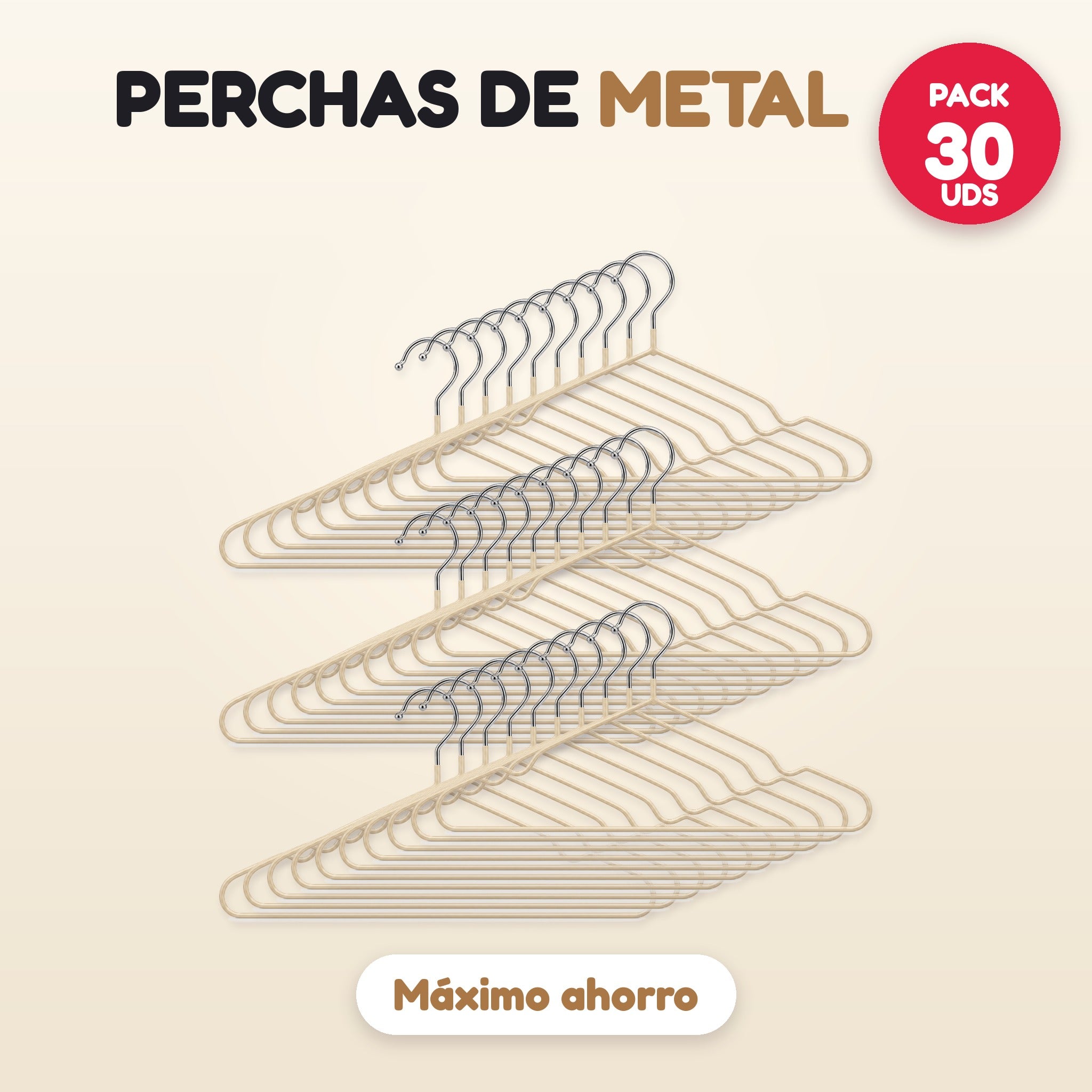 Pack 30 perchas de metal beige