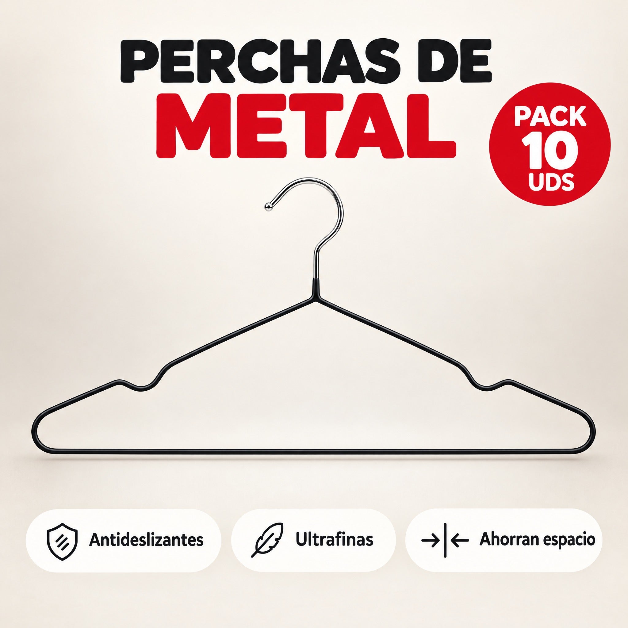 Perchas de metal negro pack 10 unidades antideslizantes