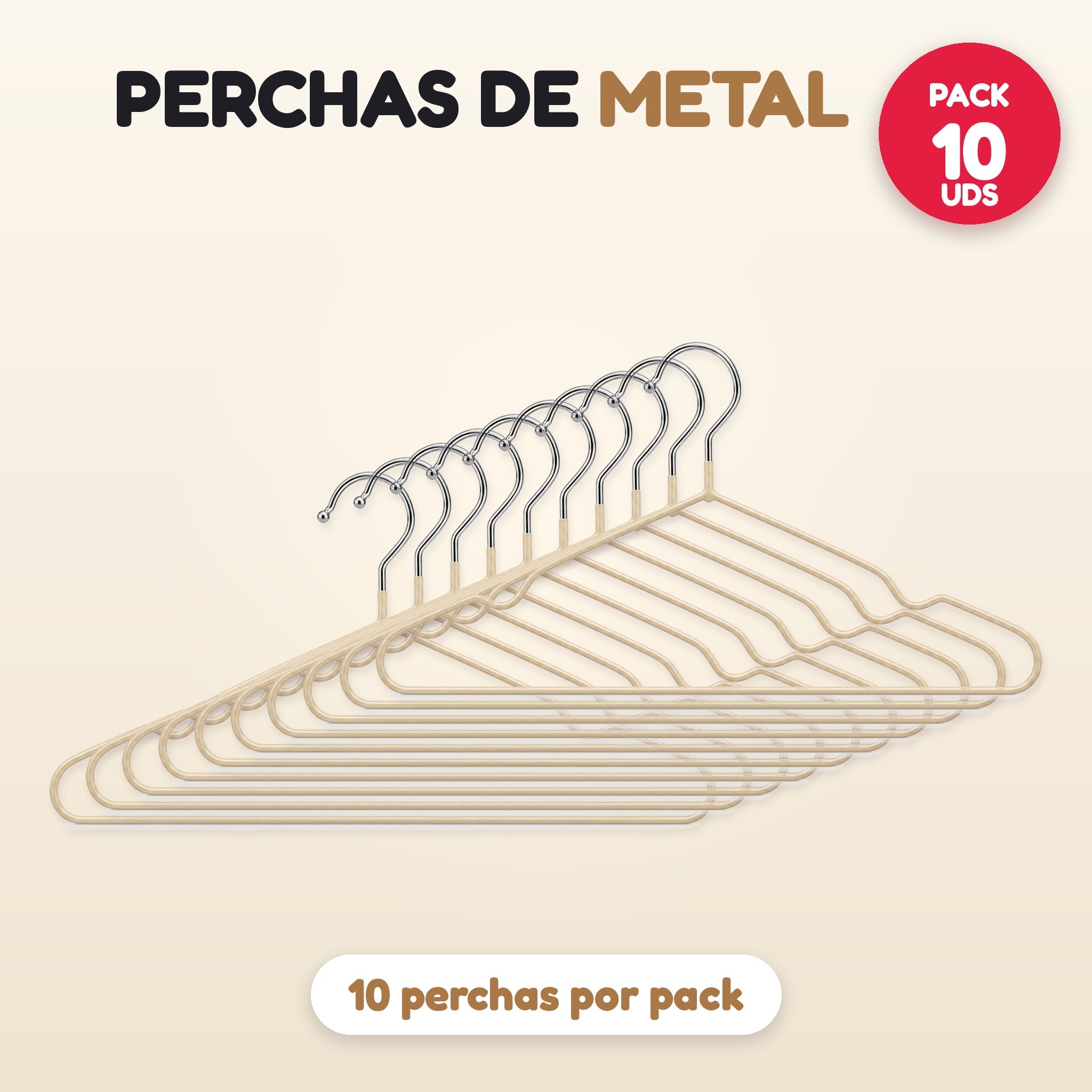 Pack 10 perchas de metal beige