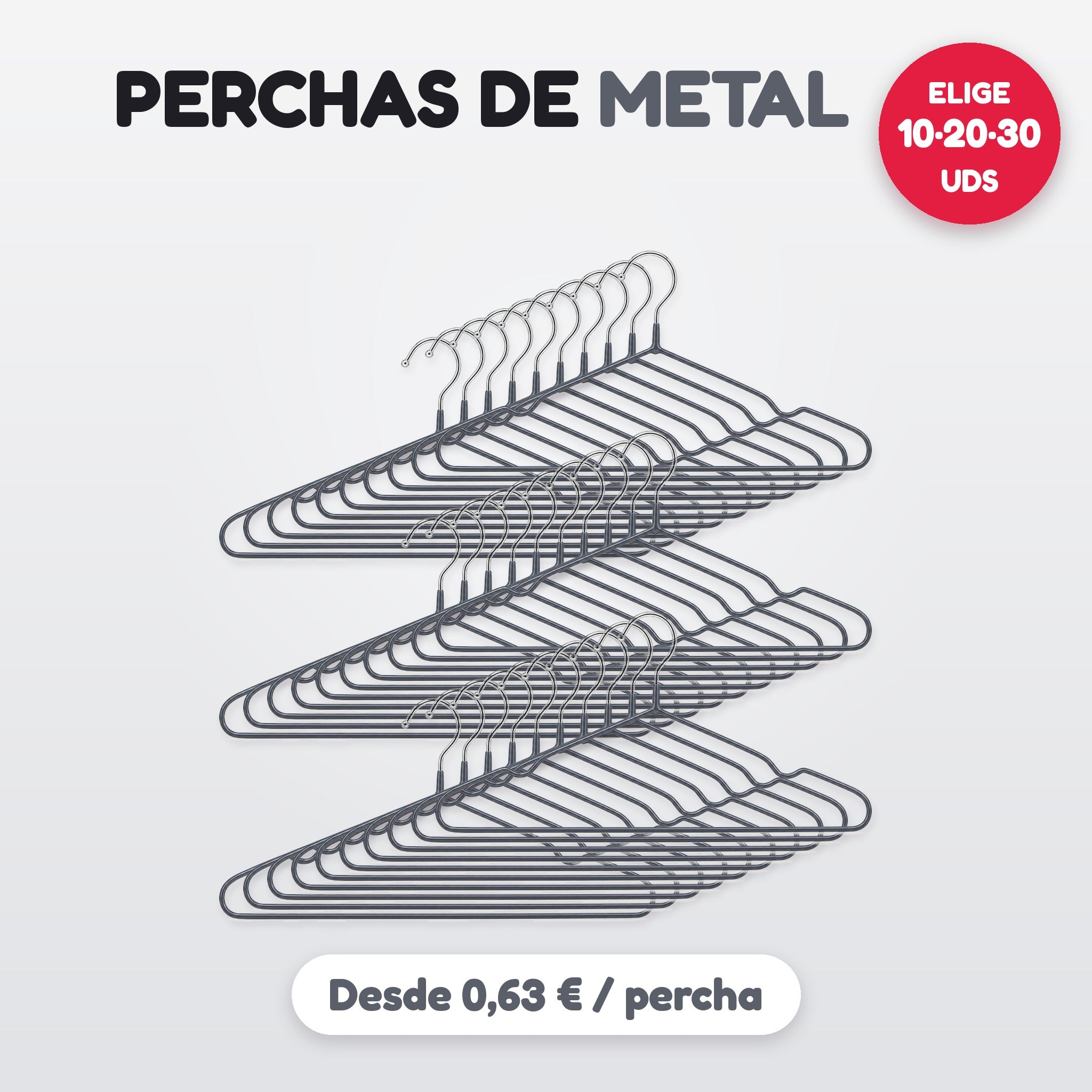 Perchas de metal gris elige pack 10, 20 o 30