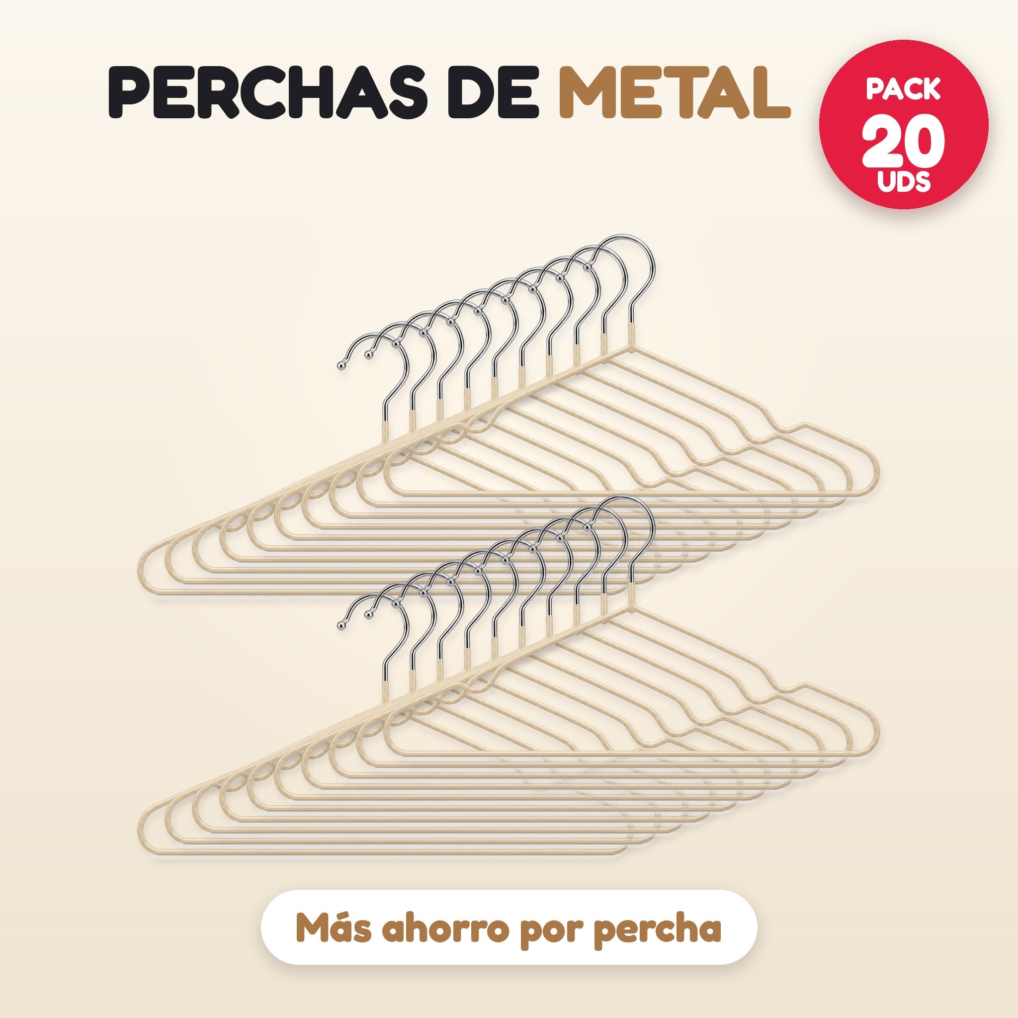 Pack 20 perchas de metal beige