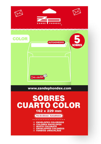 5 SOBRES 162X229 CUARTO COLORES