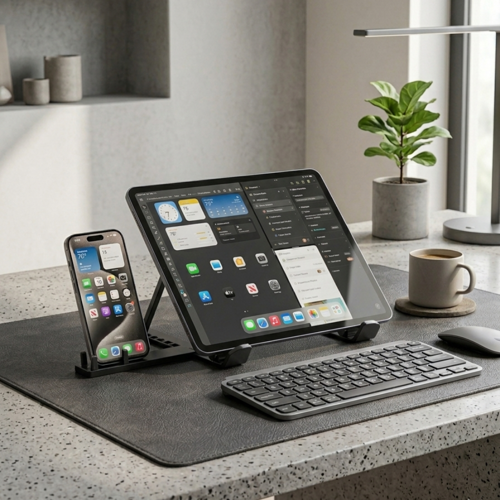 Atril Soporte para Ordenador Portátil y Tablet + Movil - Desk Setup Aluminio Plegable