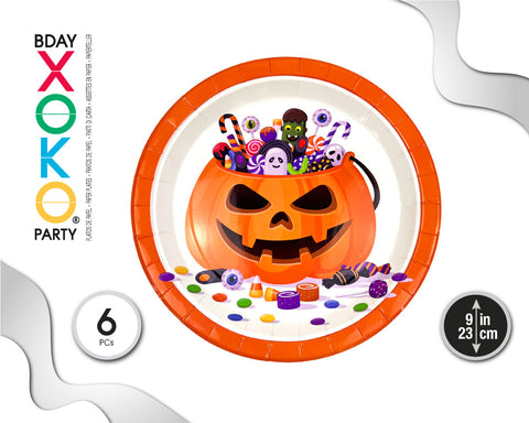 PACK 6 PLATOS DESECHABLES CALABAZA HALLOWEEN